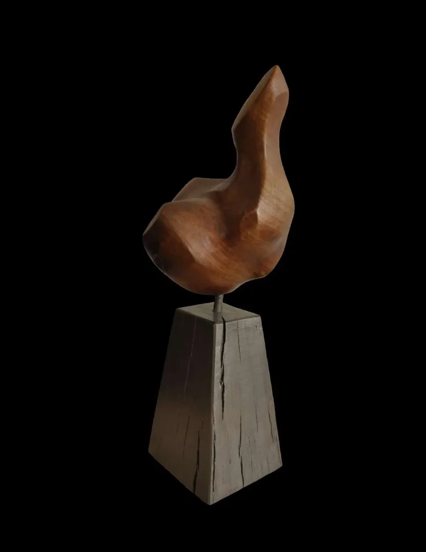 AZİMET KARAMAN — “İsimsiz” "İsimsiz" eseri AZİMET KARAMAN tarafından 46x20x16 cm ölçülerinde Ceviz yontu tekniği ile yapılmıştır.