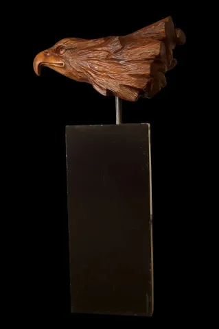 "Kartal Başı" eseri AZİMET KARAMAN tarafından 65x90x52 cm ölçülerinde Ahşap Yontu tekniği ile yapılmıştır.
