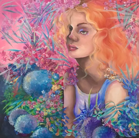 BENGİSU SUĞÜR — “Senden Büyük Bir Dünya-2”, 2019 "Senden Büyük Bir Dünya-2" eseri BENGİSU SUĞÜR tarafından 2019 yılında 80x80 cm ölçülerinde Tuval üzeri akrilik boya tekniği ile yapılmıştır.