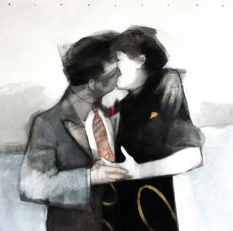 "Öpücük" eseri ERCAN AYÇİÇEK tarafından 2018 yılında 60x60 cm ölçülerinde Tuval üzeri akrilik boya tekniği ile yapılmıştır.