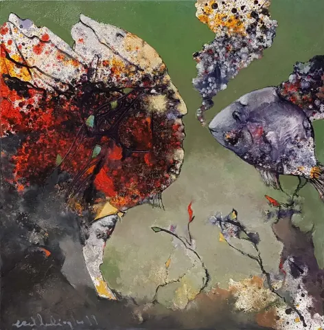 Bu eser EROL PELİOĞLU tarafından 2019 yılında 60x60 cm ölçülerinde Tuval üzeri yağlı boya tekniği ile yapılmıştır.
