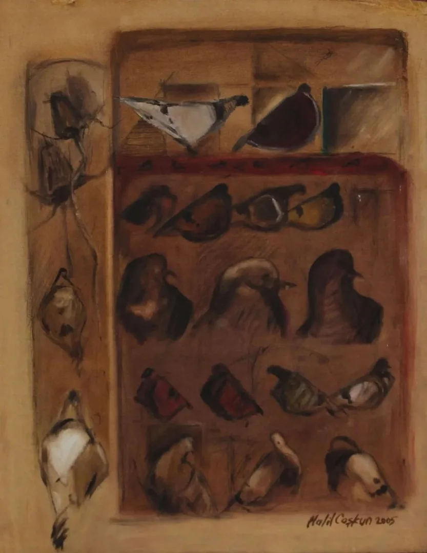yakınlaştır "İsimsiz" eseri HALİL COŞKUN tarafından 2005 yılında 51x40 cm ölçülerinde Duralit üzeri yağlı boya tekniği ile yapılmıştır.