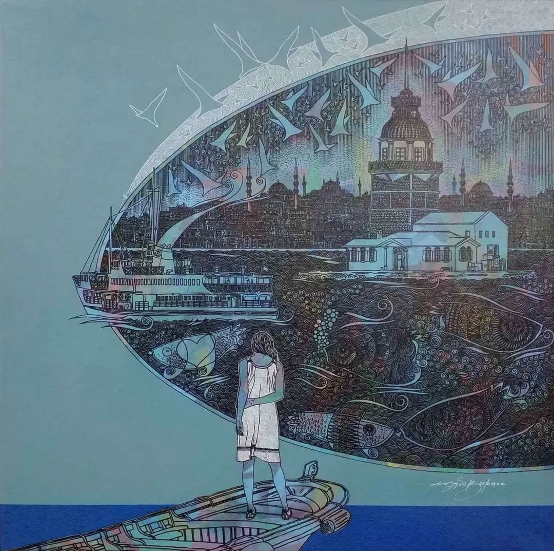 yakınlaştır "İstanbula bakış" eseri ENGİN KORKMAZ tarafından 2017 yılında 70x70 cm ölçülerinde Tuval üzeri akrilik boya tekniği ile yapılmıştır.