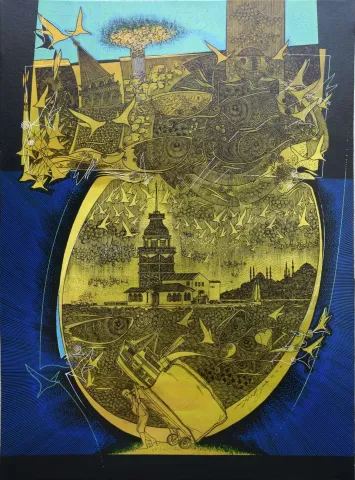 Bu eser ENGİN KORKMAZ tarafından 2019 yılında 80x60 cm ölçülerinde Tuval üzeri akrilik boya tekniği ile yapılmıştır.