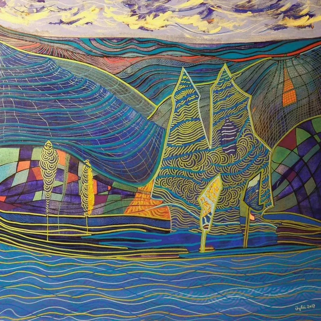 NECMETTİN ÖZLÜ — “Peyzaj”, 2017 "Peyzaj" eseri NECMETTİN ÖZLÜ tarafından 2017 yılında 70x70 cm ölçülerinde Tuval üzeri akrilik boya tekniği ile yapılmıştır.