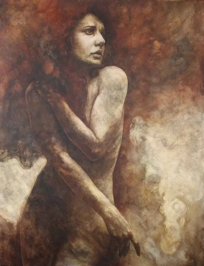 TALAT AYHAN — 2014 Bu eser TALAT AYHAN tarafından 2014 yılında 116x89 cm ölçülerinde Tuval üzeri karışık teknik tekniği ile yapılmıştır.