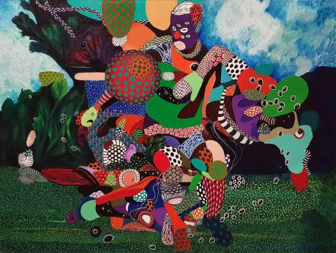 Bu eser LEVENT OYLUÇTARHAN tarafından 2018 yılında 90x120 cm ölçülerinde Tuval üzeri akrilik boya tekniği ile yapılmıştır.