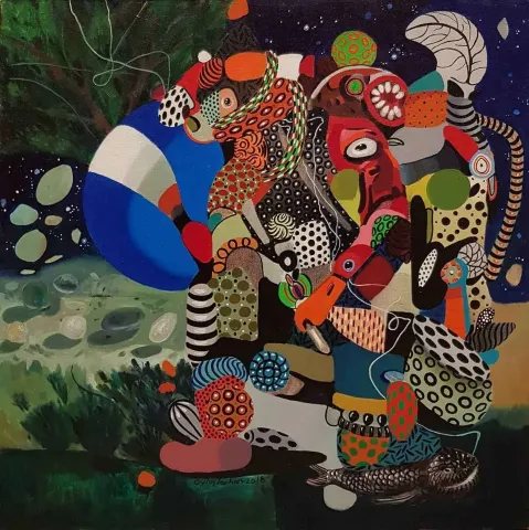 LEVENT OYLUÇTARHAN — 2018 Bu eser LEVENT OYLUÇTARHAN tarafından 2018 yılında 60x60 cm ölçülerinde Tuval üzeri akrilik boya tekniği ile yapılmıştır.