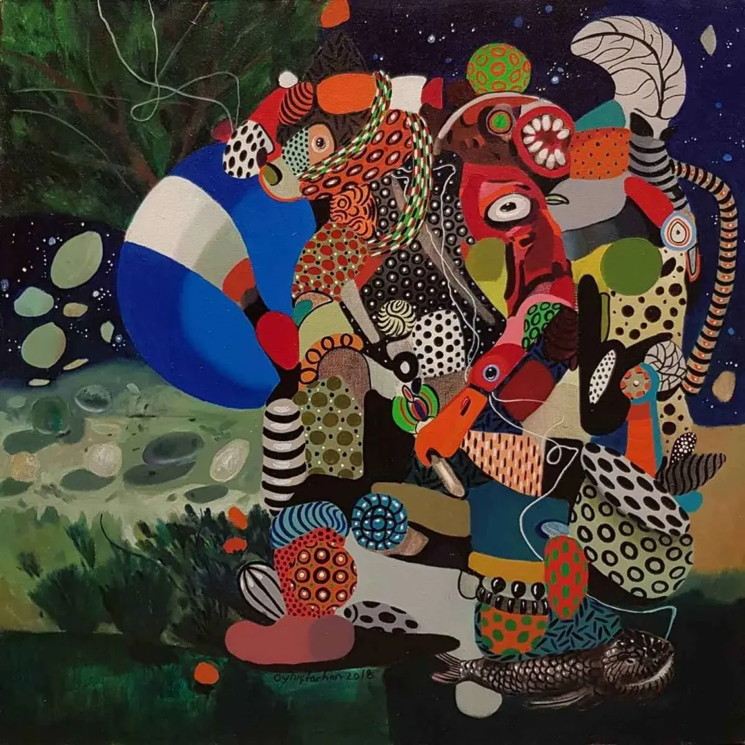 LEVENT OYLUÇTARHAN — 2018 Bu eser LEVENT OYLUÇTARHAN tarafından 2018 yılında 60x60 cm ölçülerinde Tuval üzeri akrilik boya tekniği ile yapılmıştır.