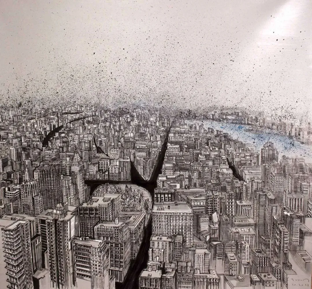 "New York" eseri SÜMEYYE YUŞAN tarafından 2017 yılında 70x70 cm ölçülerinde Tuval üzeri karışık teknik tekniği ile yapılmıştır.