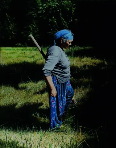 "Anam" eseri FETHİ ÇELİK tarafından 2019 yılında 140x110 cm ölçülerinde Tuval üzeri yağlı boya tekniği ile yapılmıştır.