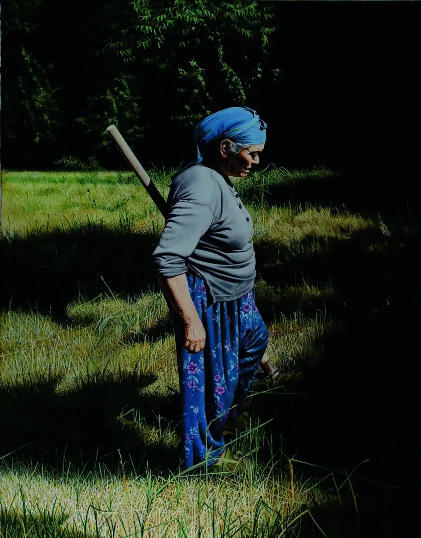 "Anam" eseri FETHİ ÇELİK tarafından 2019 yılında 140x110 cm ölçülerinde Tuval üzeri yağlı boya tekniği ile yapılmıştır.