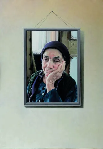 FETHİ ÇELİK — “Duvardaki resim”, 2019 "Duvardaki resim" eseri FETHİ ÇELİK tarafından 2019 yılında 100x70 cm ölçülerinde Tuval üzeri yağlı boya tekniği ile yapılmıştır.