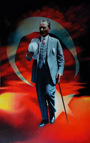 FETHİ ÇELİK — “Atatürk”, 2019 "Atatürk" eseri FETHİ ÇELİK tarafından 2019 yılında 135x85 cm ölçülerinde Tuval üzeri yağlı boya tekniği ile yapılmıştır.