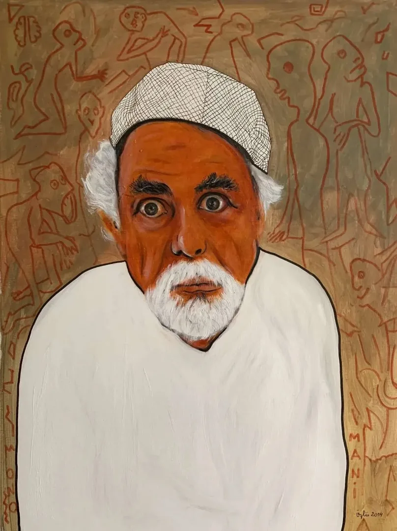 "Monoman Dede I (Otoportre)" eseri NECMETTİN ÖZLÜ tarafından 2019 yılında 80x60 cm ölçülerinde Tuval üzeri akrilik boya tekniği ile yapılmıştır.