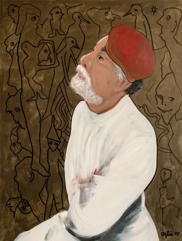 "Monoman Dede Iı( Otoportre)" eseri NECMETTİN ÖZLÜ tarafından 2019 yılında 80x60 cm ölçülerinde Tuval üzeri akrilik boya tekniği ile yapılmıştır.