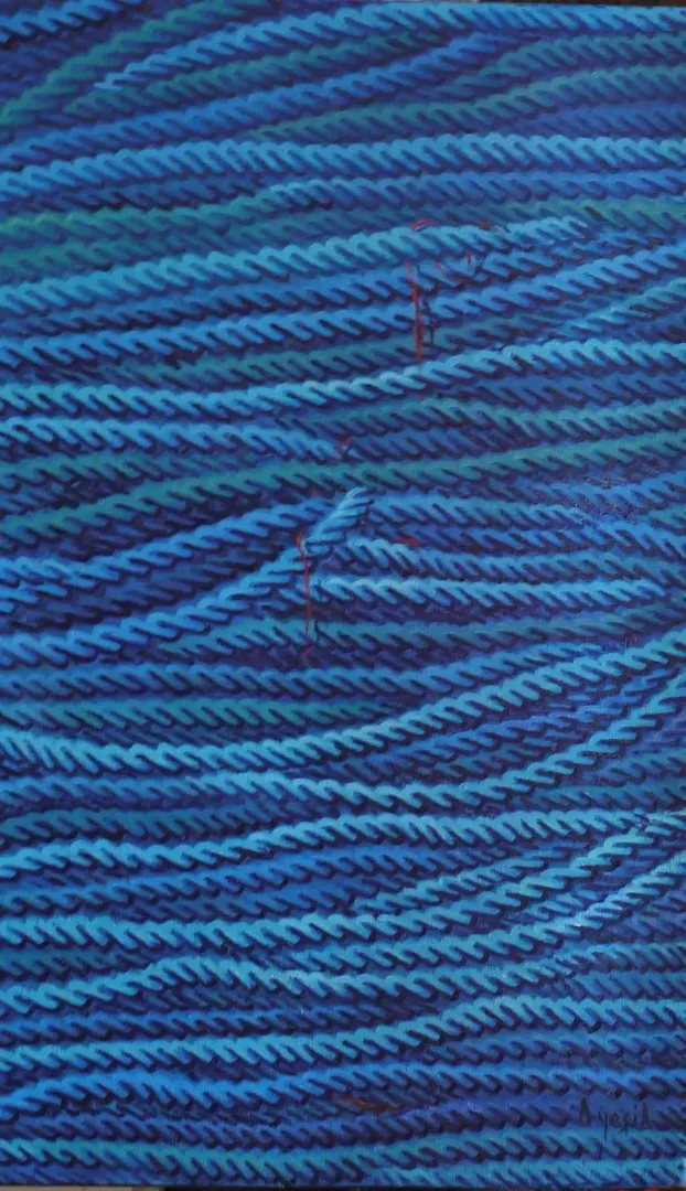 "Deli Mavi-2" eseri AHMET YEŞİL tarafından 2019 yılında 80x50 cm ölçülerinde Tuval üzeri yağlı boya tekniği ile yapılmıştır.
