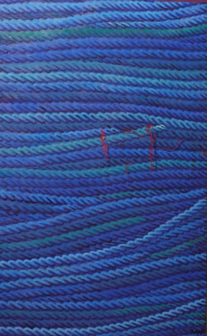 "Deli Mavi-1" eseri AHMET YEŞİL tarafından 2019 yılında 80x50 cm ölçülerinde Tuval üzeri yağlı boya tekniği ile yapılmıştır.
