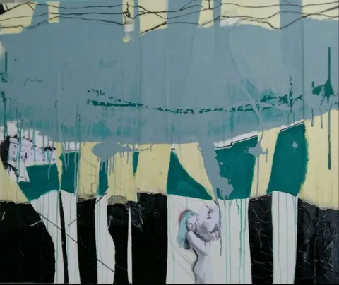 HÜSEYİN RÜSTEMOĞLU — “Mavi”, 2019 "Mavi" eseri HÜSEYİN RÜSTEMOĞLU tarafından 2019 yılında 100x120 cm ölçülerinde Tuval üzeri karışık teknik tekniği ile yapılmıştır.