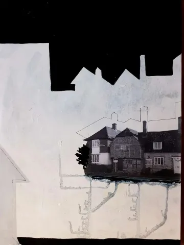 "Where Is My Home 2" eseri HÜSEYİN RÜSTEMOĞLU tarafından 2019 yılında 50x35 cm ölçülerinde Tuval üzeri karışık teknik tekniği ile yapılmıştır.