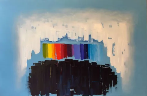 MÜGE CEYHAN — “Şiirin Silüeti”, 2019 "Şiirin Silüeti" eseri MÜGE CEYHAN tarafından 2019 yılında 100x150 cm ölçülerinde Tuval üzeri yağlı boya tekniği ile yapılmıştır.