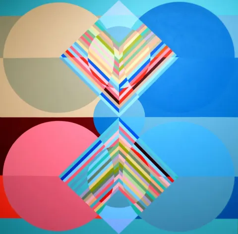 HAMİD ALİOĞLU — “Kompozisyon 27”, 2019 "Kompozisyon 27" eseri HAMİD ALİOĞLU tarafından 2019 yılında 100x100 cm ölçülerinde Tuval üzeri akrilik boya tekniği ile yapılmıştır.