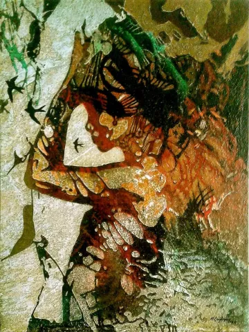 "Godot yu Beklerken" eseri HASAN ÇAĞLAYAN tarafından 80x60 cm ölçülerinde Tuval üzeri karışık teknik tekniği ile yapılmıştır.