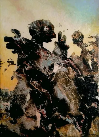 HASAN ÇAĞLAYAN — “Hiroşima Günlüğü 1” "Hiroşima Günlüğü 1" eseri HASAN ÇAĞLAYAN tarafından 110x80 cm ölçülerinde Tuval üzeri karışık teknik tekniği ile yapılmıştır.