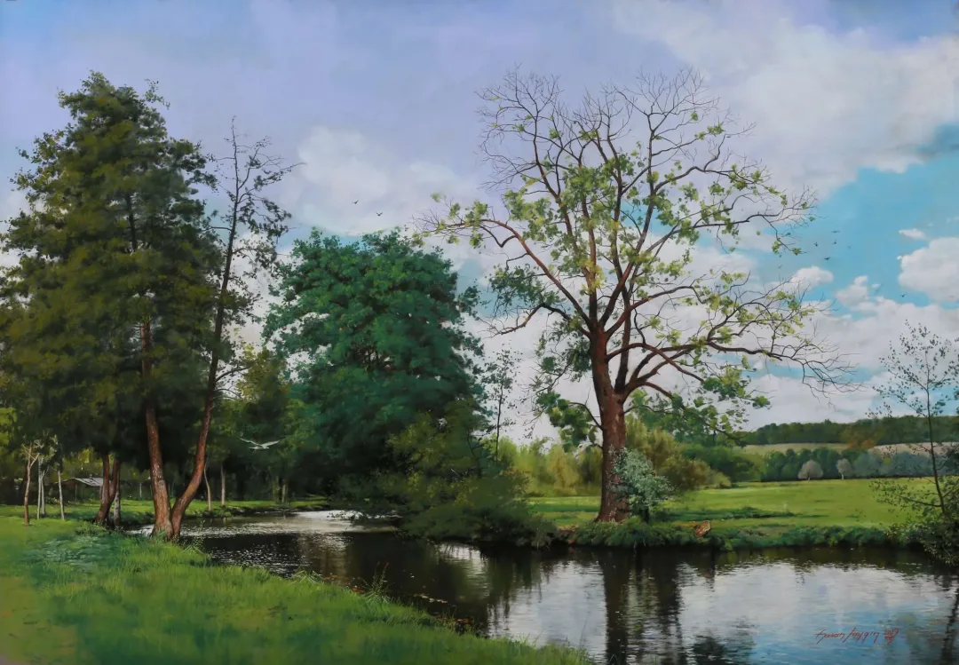 yakınlaştır "Nehir kenarı" eseri HASAN SAYGIN tarafından 100x70 cm ölçülerinde Kağıt üzeri pastel boya tekniği ile yapılmıştır.