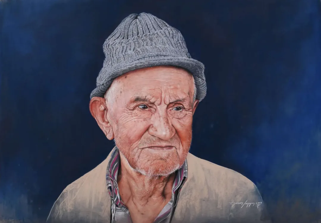 yakınlaştır "Şapkalı yaşlı" eseri HASAN SAYGIN tarafından 100x70 cm ölçülerinde Kağıt üzeri pastel boya tekniği ile yapılmıştır.