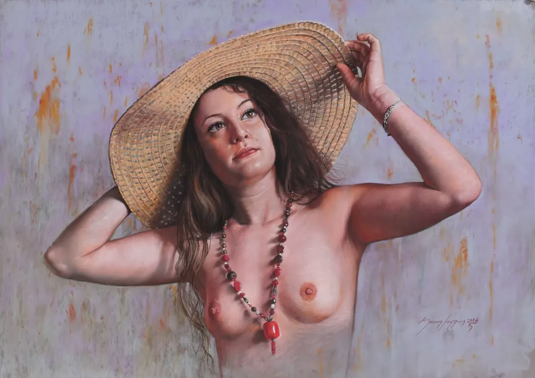 yakınlaştır "Hasır şapkalı genç kız" eseri HASAN SAYGIN tarafından 70x50 cm ölçülerinde Kağıt üzeri pastel boya tekniği ile yapılmıştır.