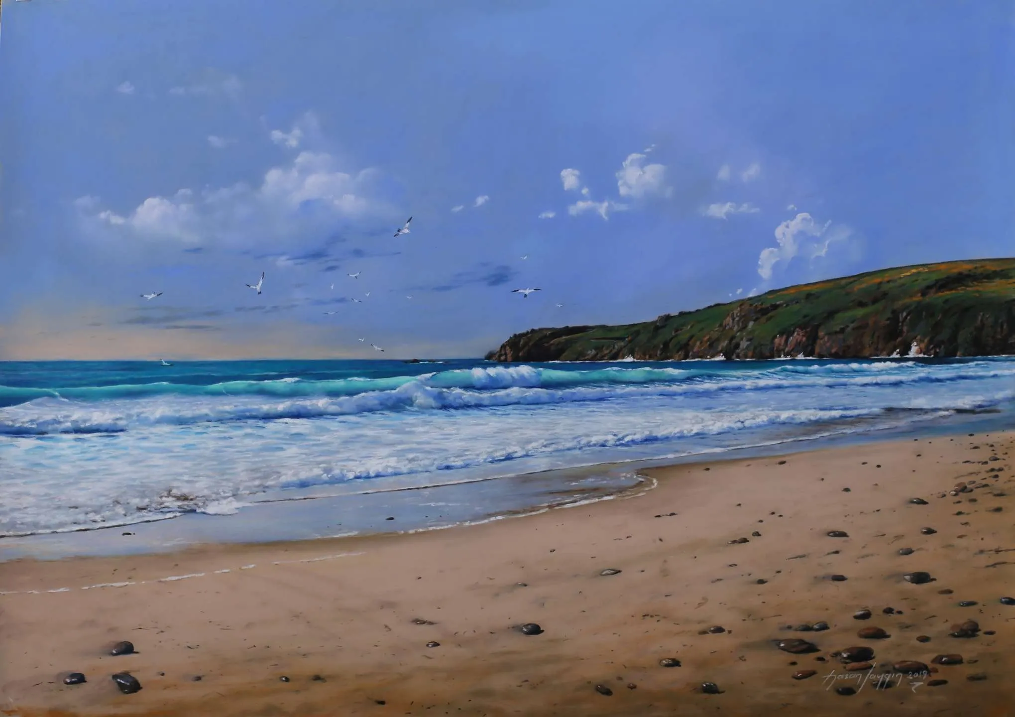"Britanyada deniz" eseri HASAN SAYGIN tarafından 70x50 cm ölçülerinde Kağıt üzeri pastel boya tekniği ile yapılmıştır.