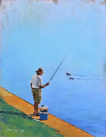 "Balıkçı" eseri HASAN SAYGIN tarafından 43x33 cm ölçülerinde Kağıt üzeri pastel boya tekniği ile yapılmıştır.