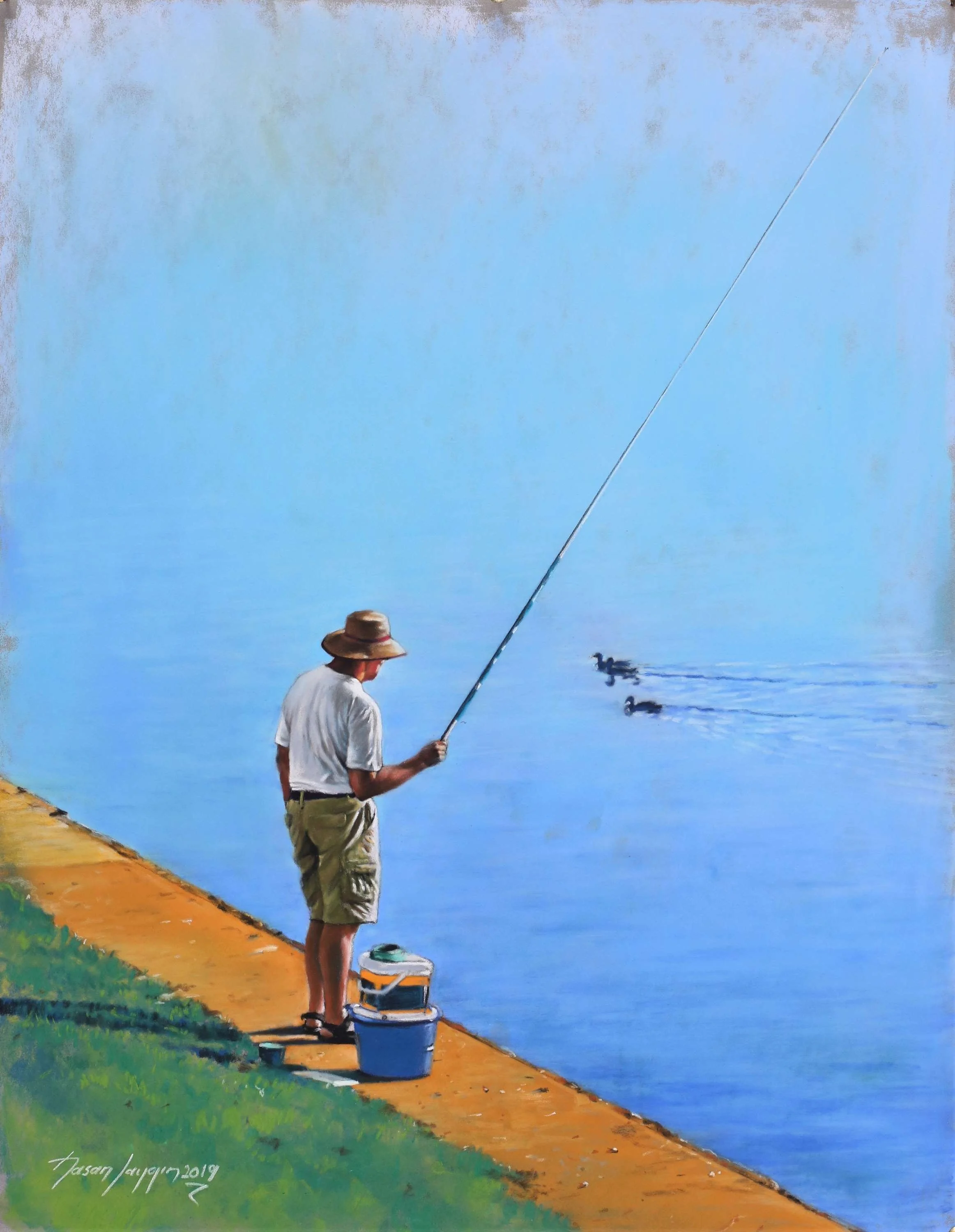 "Balıkçı" eseri HASAN SAYGIN tarafından 43x33 cm ölçülerinde Kağıt üzeri pastel boya tekniği ile yapılmıştır.