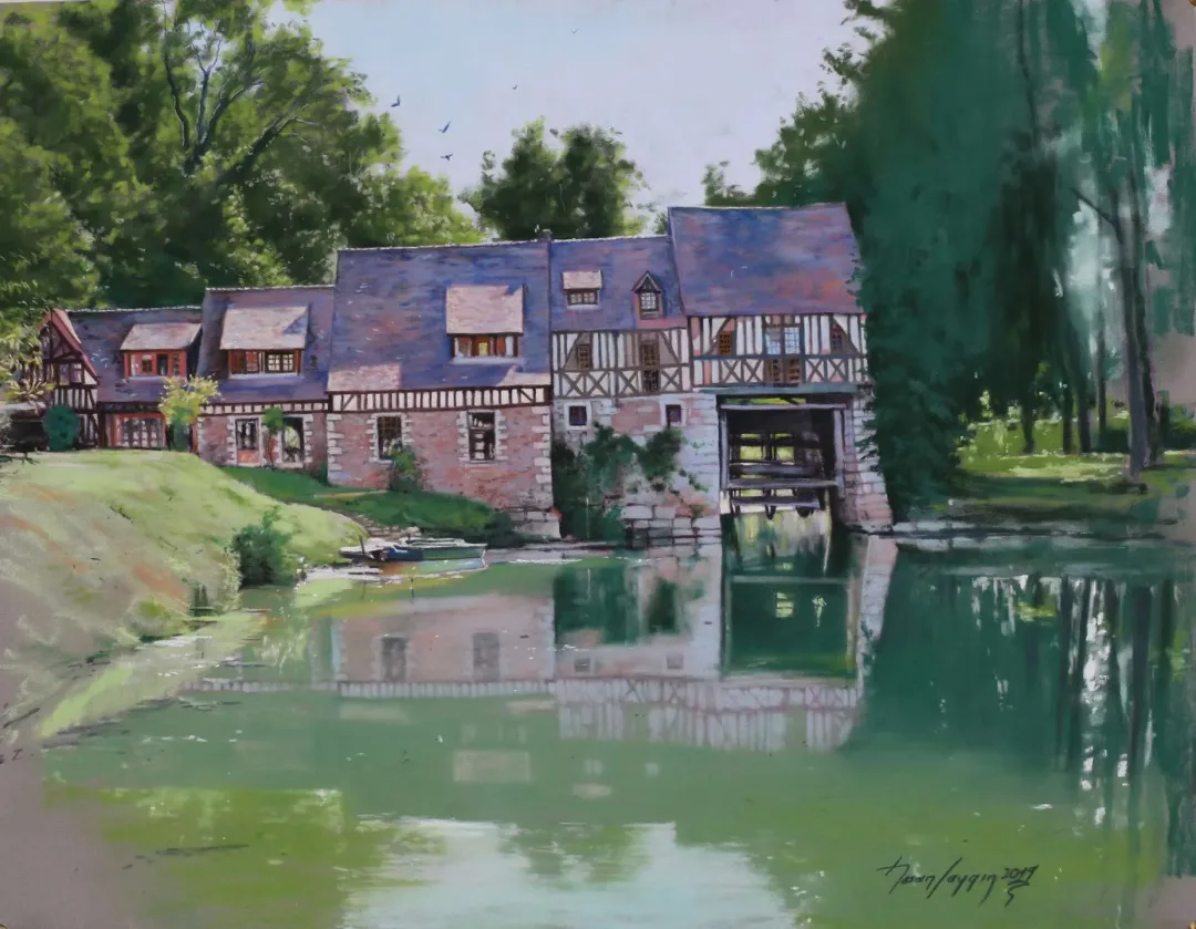 "Göl evi" eseri HASAN SAYGIN tarafından 33x43 cm ölçülerinde Kağıt üzeri pastel boya tekniği ile yapılmıştır.