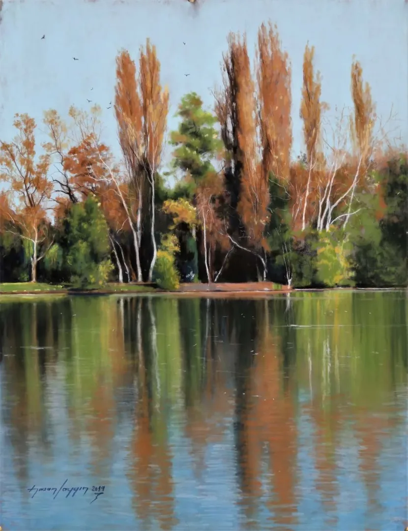yakınlaştır "Peyzaj" eseri HASAN SAYGIN tarafından 43x33 cm ölçülerinde Kağıt üzeri pastel boya tekniği ile yapılmıştır.