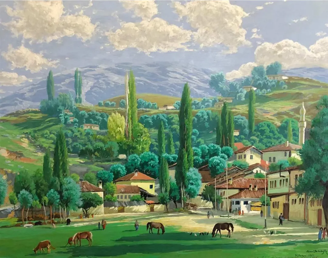 "İsimsiz" eseri AHMET YAKUPOĞLU tarafından 1957 yılında 60x80 cm ölçülerinde Duralit üzeri yağlı boya tekniği ile yapılmıştır.
