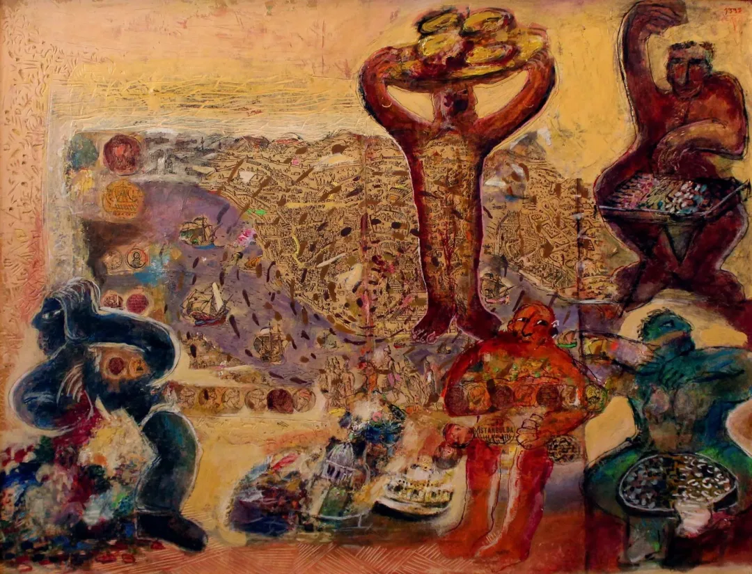 "İsimsiz" eseri HANEFİ YETER tarafından 1993 yılında 60x80 cm ölçülerinde Duralit üzeri karışık teknik tekniği ile yapılmıştır.