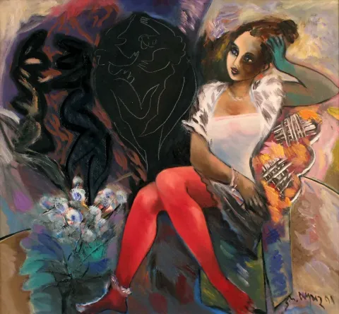 MUSTAFA AYAZ — “İsimsiz”, 1999 "İsimsiz" eseri MUSTAFA AYAZ tarafından 1999 yılında 60x65 cm ölçülerinde Tuval üzeri yağlı boya tekniği ile yapılmıştır.