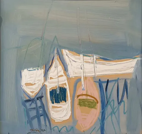 "İsimsiz" eseri ADNAN TURANİ tarafından 1987 yılında 52x49 cm ölçülerinde Duralit üzeri yağlı boya tekniği ile yapılmıştır.