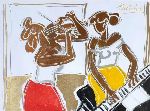 ADNAN TURANİ — “Müzisyenler”, 2011 "Müzisyenler" eseri ADNAN TURANİ tarafından 2011 yılında 50x70 cm ölçülerinde Kağıt üzeri yağlı boya tekniği ile yapılmıştır.