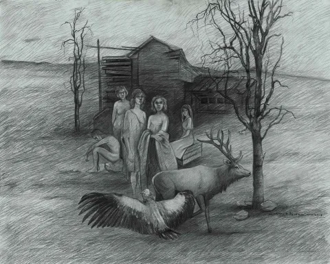 "İsimsiz" eseri MAHMUT ÖZDEMİR tarafından 2018 yılında 50x60 cm ölçülerinde Kağıt üzeri karakalem tekniği ile yapılmıştır.
