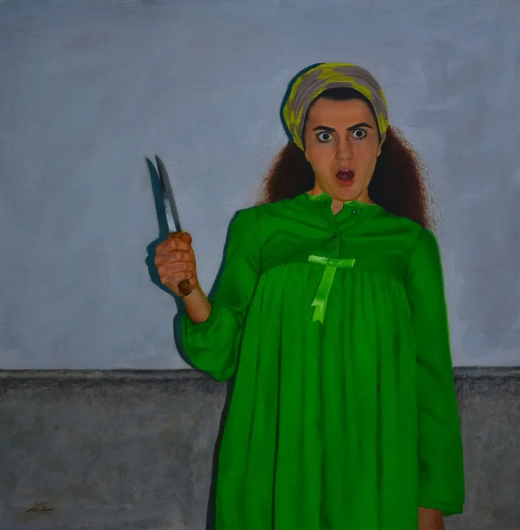 "İsimsiz" eseri MEDİNE ÖZEN tarafından 2018 yılında 45x45 cm ölçülerinde Tuval üzeri yağlı boya tekniği ile yapılmıştır.