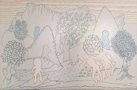 "Minyatürsel ögelerle doğa fantazisi 1" eseri MEHMET ALAGÖZ tarafından 2019 yılında 120x180 cm ölçülerinde Tuval üzeri yağlı boya tekniği ile yapılmıştır.