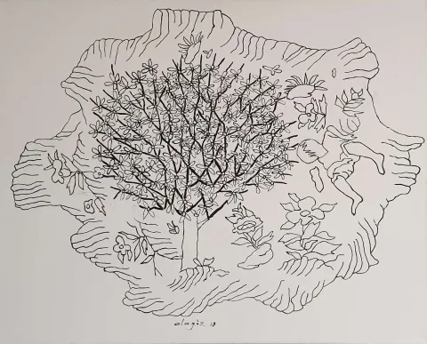 "Minyatürsel ögelerle doğa fantazisi" eseri MEHMET ALAGÖZ tarafından 2018 yılında 90x100 cm ölçülerinde Tuval üzeri yağlı boya tekniği ile yapılmıştır.