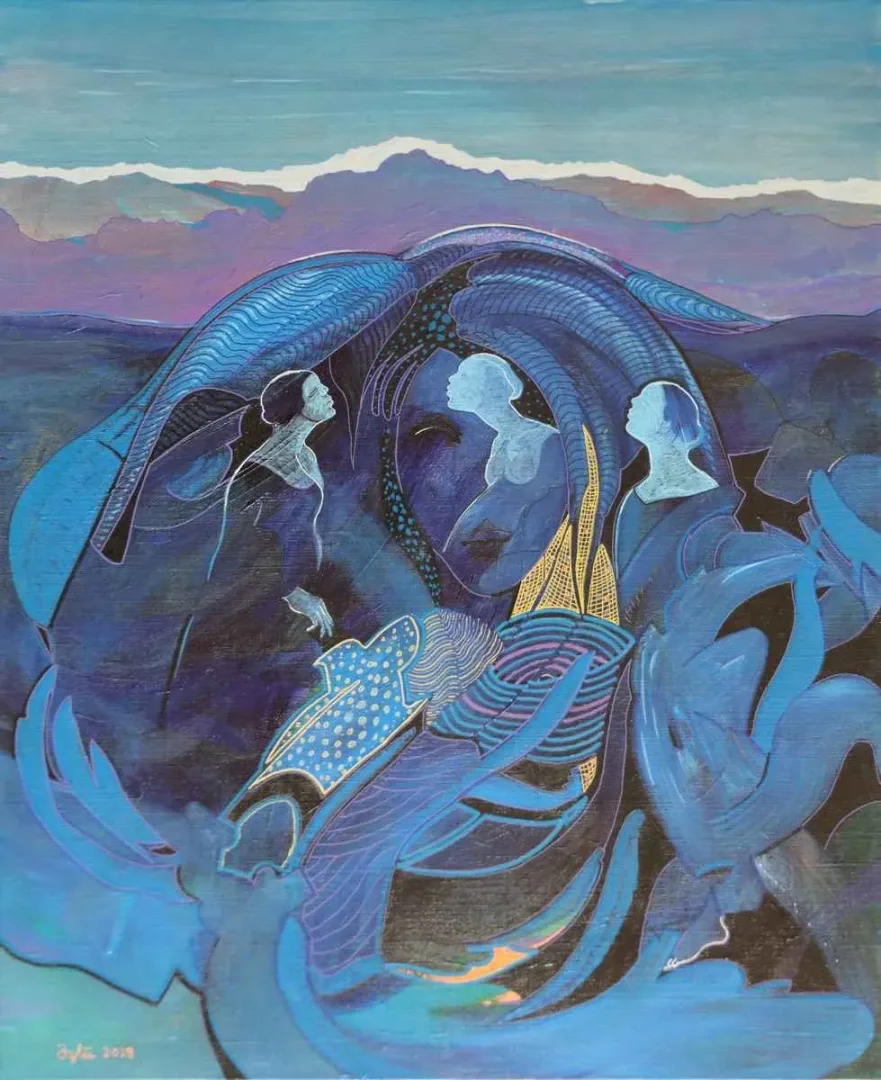 NECMETTİN ÖZLÜ — “Sohbet” "Sohbet" eseri NECMETTİN ÖZLÜ tarafından 61x50 cm ölçülerinde Tuval üzeri akrilik boya tekniği ile yapılmıştır.