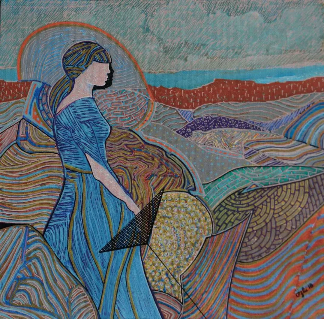 yakınlaştır "Mavi Elbiseli Kadın" eseri NECMETTİN ÖZLÜ tarafından 25x25 cm ölçülerinde Tuval üzeri akrilik boya tekniği ile yapılmıştır.