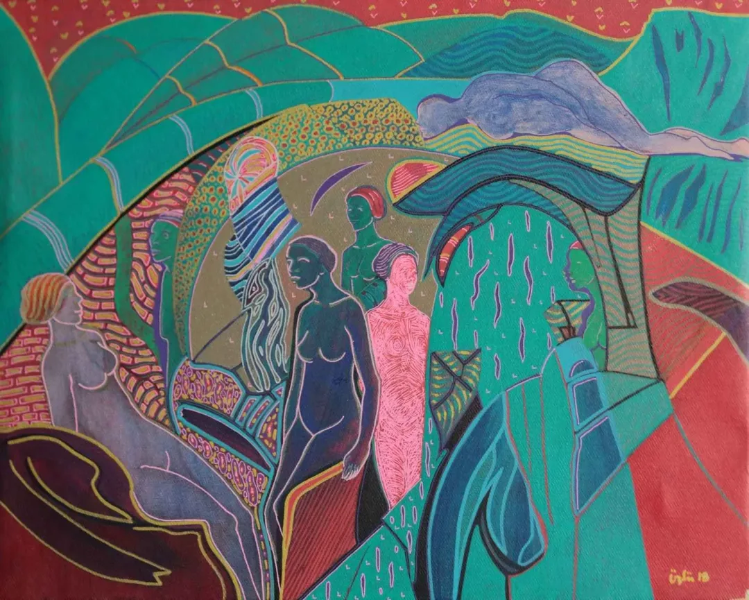 "Sohbet" eseri NECMETTİN ÖZLÜ tarafından 40x50 cm ölçülerinde Tuval üzeri akrilik boya tekniği ile yapılmıştır.