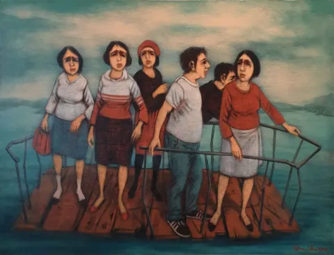 "İsimsiz" eseri ORHAN UMUT tarafından 2018 yılında 80x60 cm ölçülerinde Tuval üzeri akrilik boya tekniği ile yapılmıştır.
