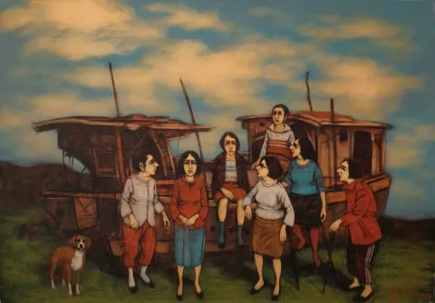 "İsimsiz" eseri ORHAN UMUT tarafından 2018 yılında 70x100 cm ölçülerinde Tuval üzeri akrilik boya tekniği ile yapılmıştır.